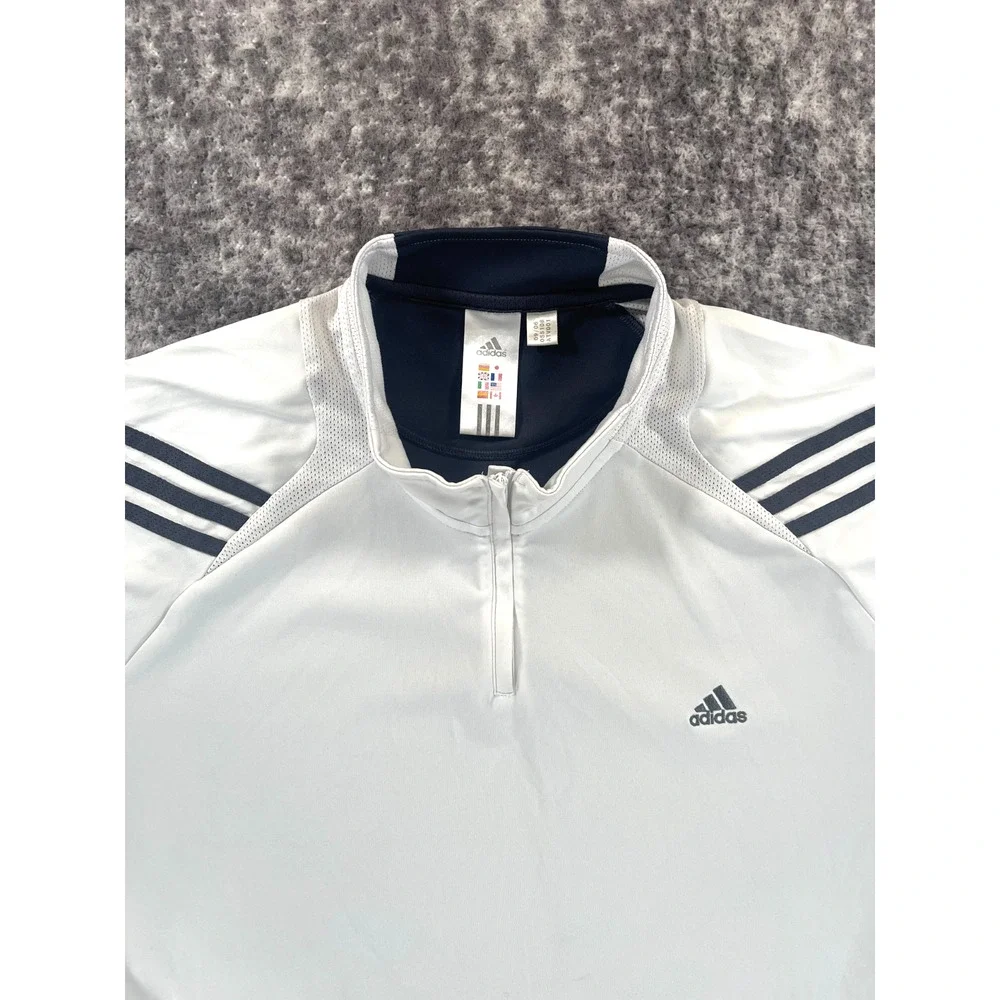 Vintage Adidas Clima Cool Mens 2XL Quarter Zip Running Shirt White Blue